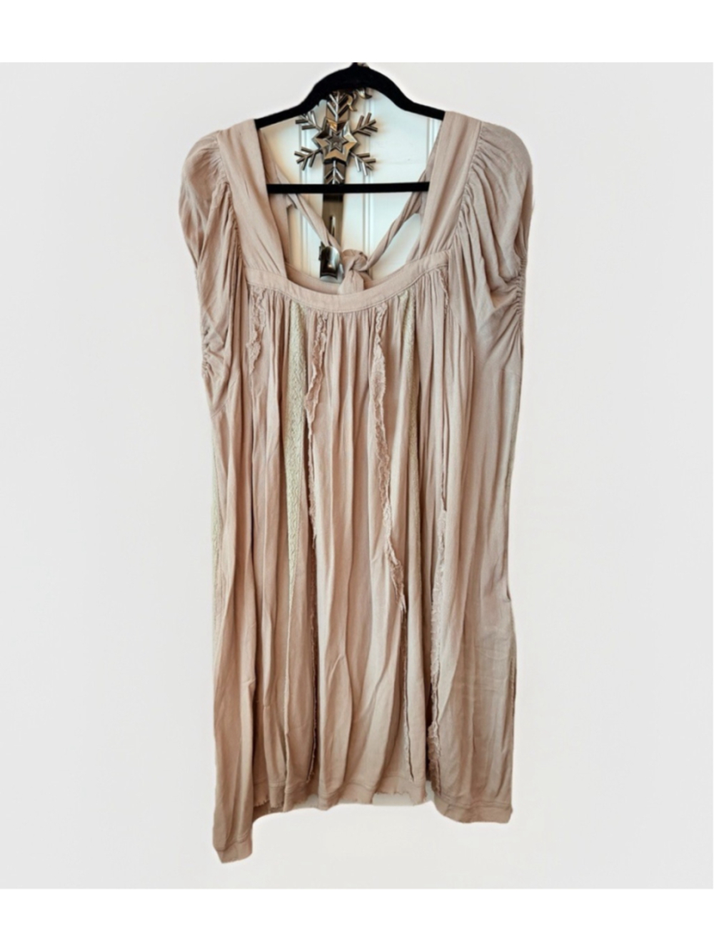 Oli & Hali Mocha Size L Bohemian Peasant Tunic Dress Oversized Lace Detail - Picture 4 of 10